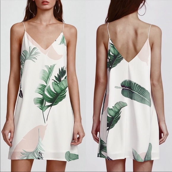 KAILY🌴 tropical leaf print dress white pink green - Picture 4 of 6